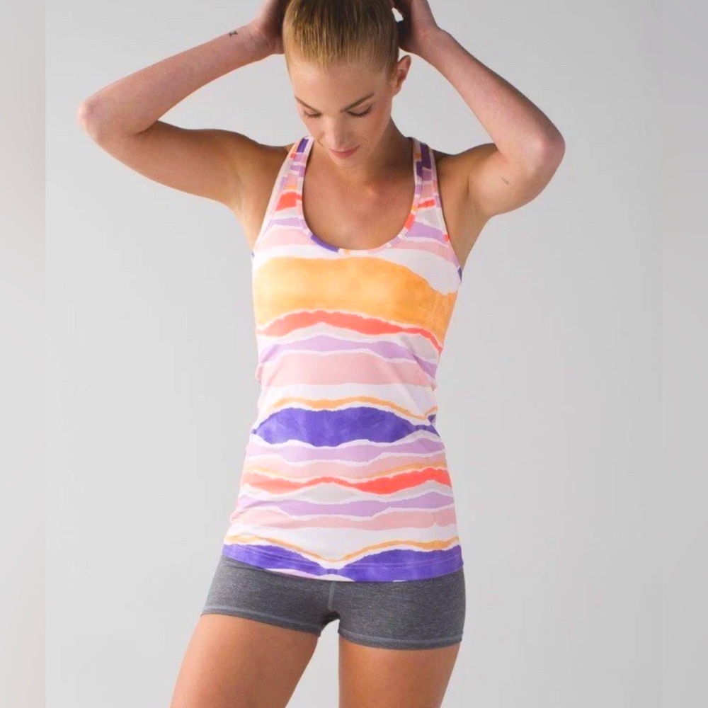 NWT 🔆 Lululemon Cool Racerback Bleacher Stripe White Iris Flower 🔆